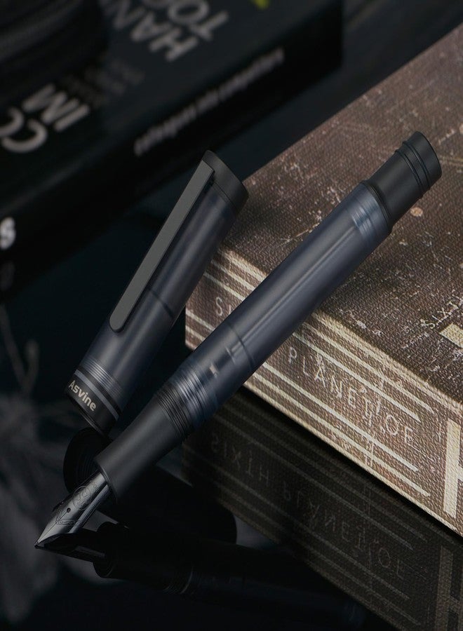 Asvine V200 Titanium Fountain Pen Vacuum Filling, Matte Black Bock Broad Nib Transparent Acrylic Smooth Writing Pen Case Set - Image 5